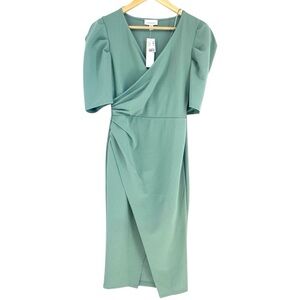 Topshop NWOT Light Green Balloon Short Sleeve V-Neck Midi Dress Women’s Size 6